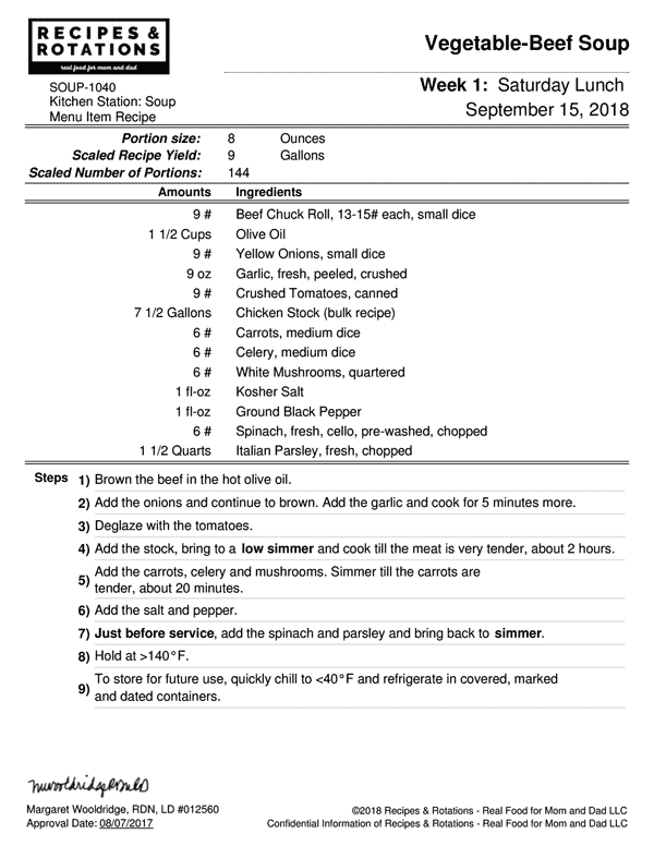 Recipes & Rotations Scaleable Recipes Template